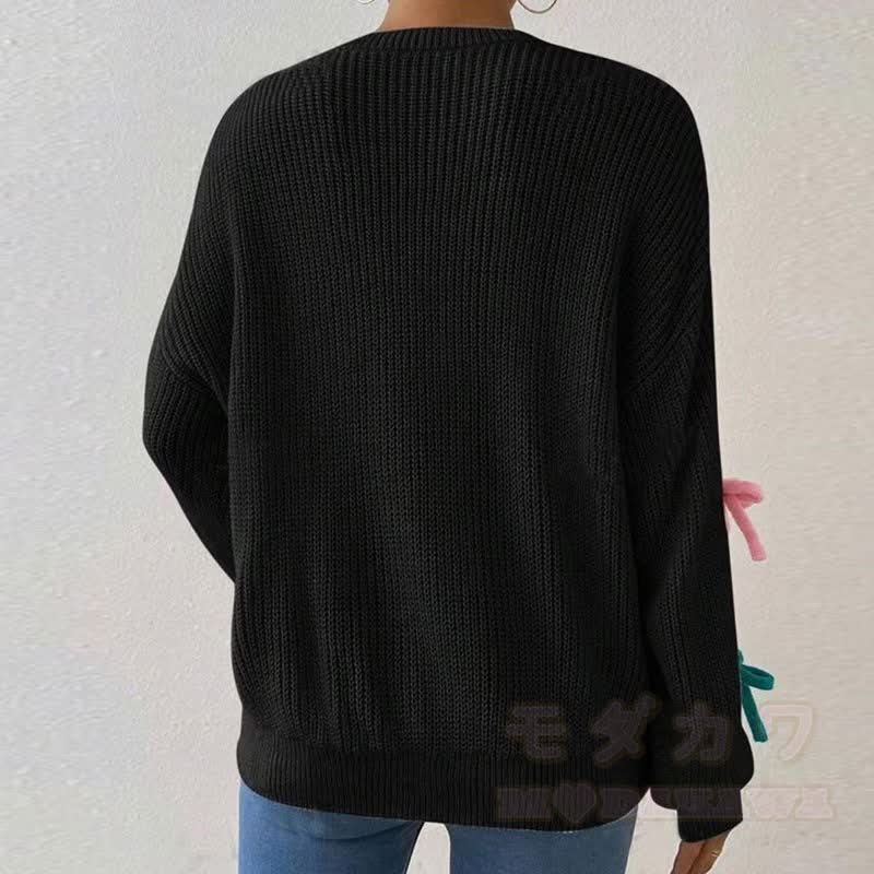 Bunter Strickpullover mit 3D-Schleife und Rundhalsausschnitt - image 3