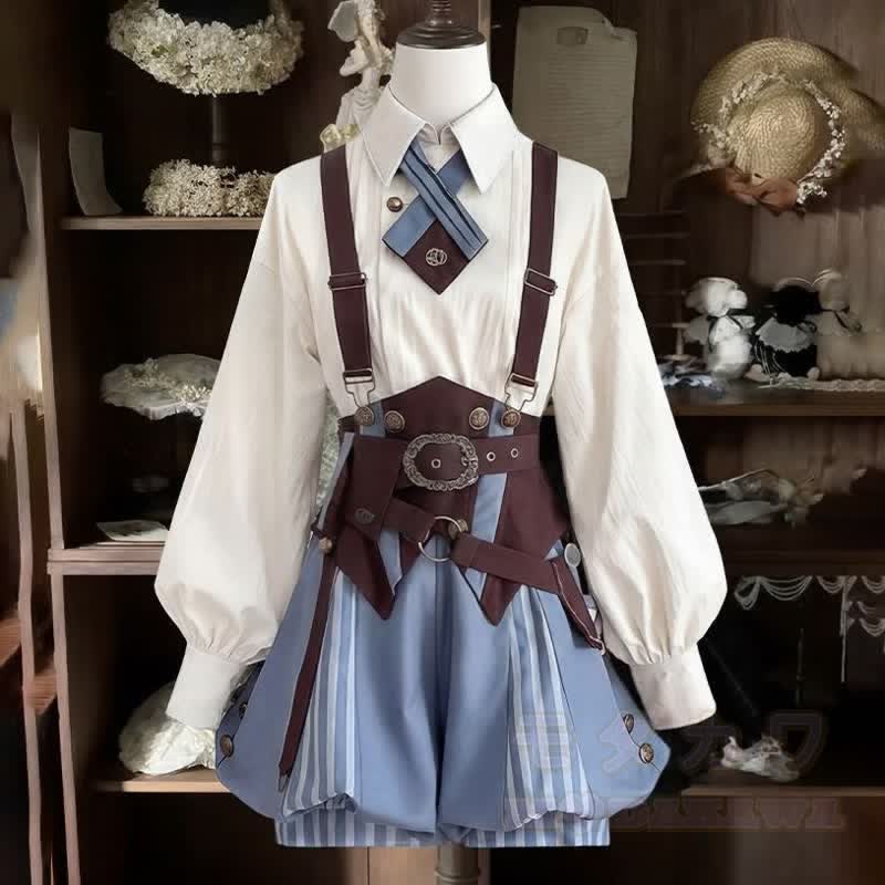 Kawaii-Mode: Dreiteiliges Set aus Bluse mit Puffärmeln, Shorts und Bund - image 5