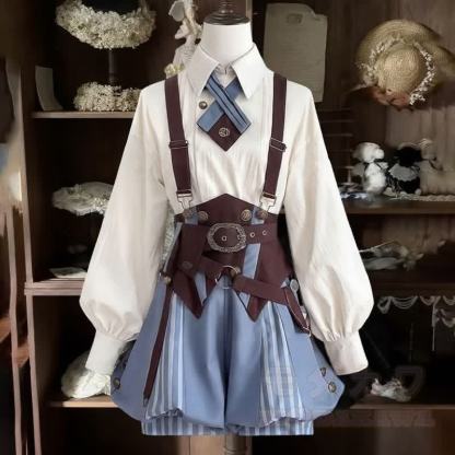 Kawaii-Mode: Dreiteiliges Set aus Bluse mit Puffärmeln, Shorts und Bund - image 5