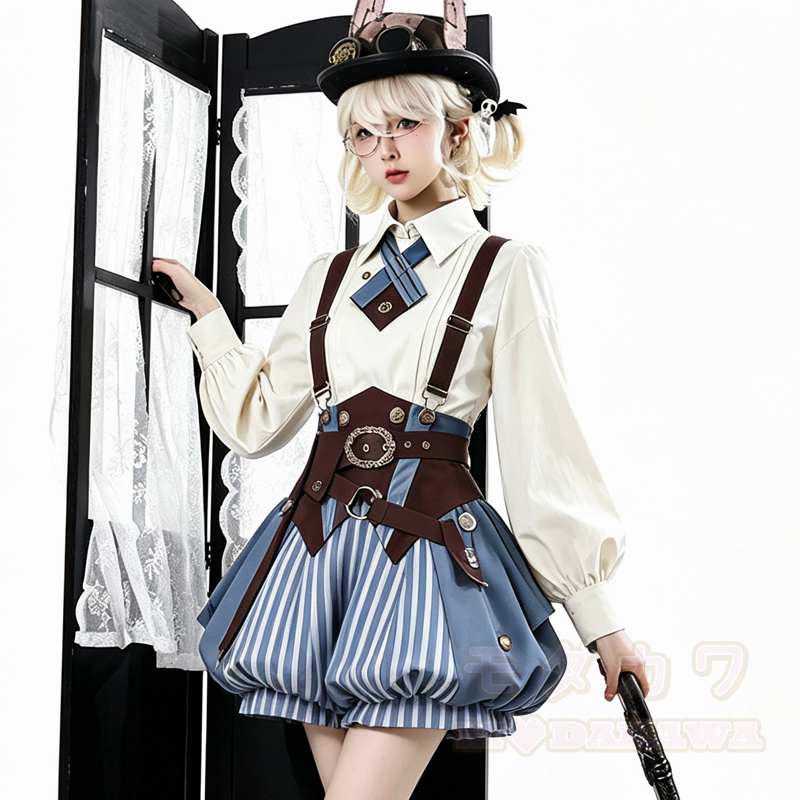 Kawaii-Mode: Dreiteiliges Set aus Bluse mit Puffärmeln, Shorts und Bund - Shorts - XL - image 2