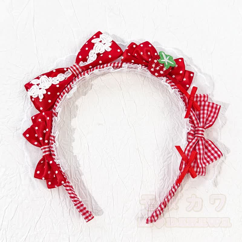 Sweet Lolita Mode: Haaraccessoires mit roter Schleife und weißen Punkten - D - image 5
