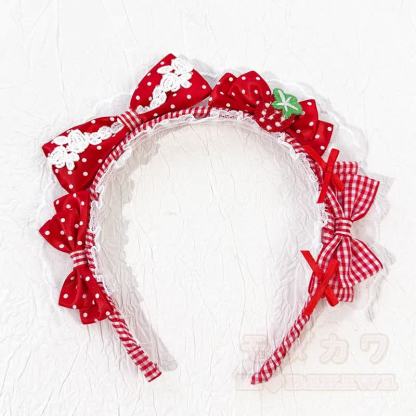 Sweet Lolita Mode: Haaraccessoires mit roter Schleife und weißen Punkten - D - image 5