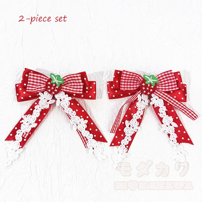 Sweet Lolita Mode: Haaraccessoires mit roter Schleife und weißen Punkten - C - image 4
