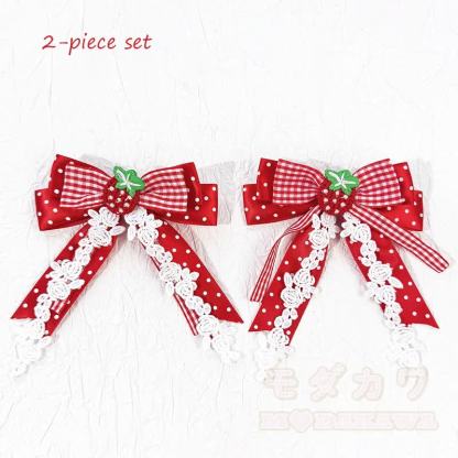 Sweet Lolita Mode: Haaraccessoires mit roter Schleife und weißen Punkten - C - image 4