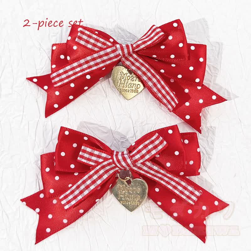 Sweet Lolita Mode: Haaraccessoires mit roter Schleife und weißen Punkten - B - image 3
