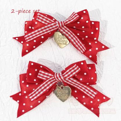 Sweet Lolita Mode: Haaraccessoires mit roter Schleife und weißen Punkten - B - image 3