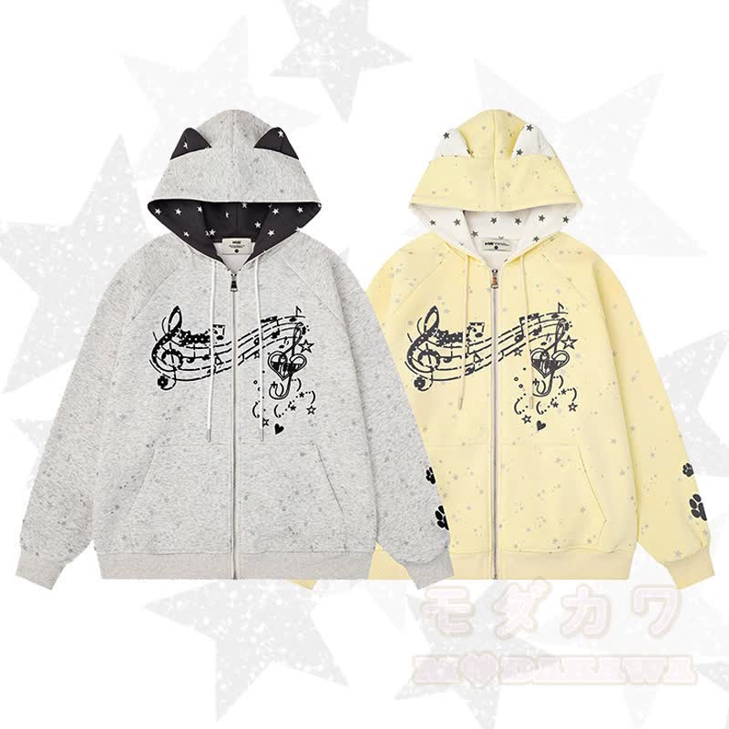 Hochwertiger Kapuzenpullover mit Cartoon-Katzenohren-Motiv und Reißverschluss - image 1