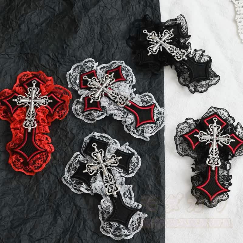 Y2K Gothic-Spitzenkreuz aus Metall als Haaraccessoire - image 1