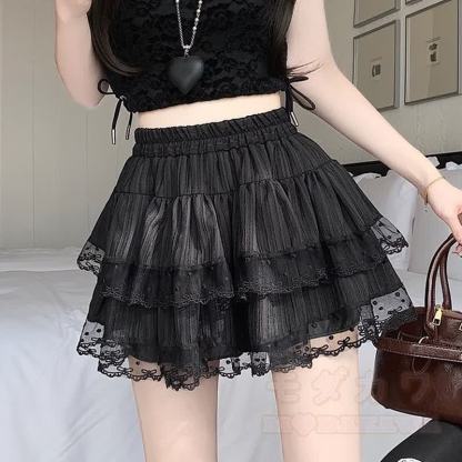 Zweiteiliges Set aus süßem Kurzarm-T-Shirt mit Schleife und Polka-Dots sowie einem Rock mit elastischem Bund - Schwarzer Rock - XL - image 9