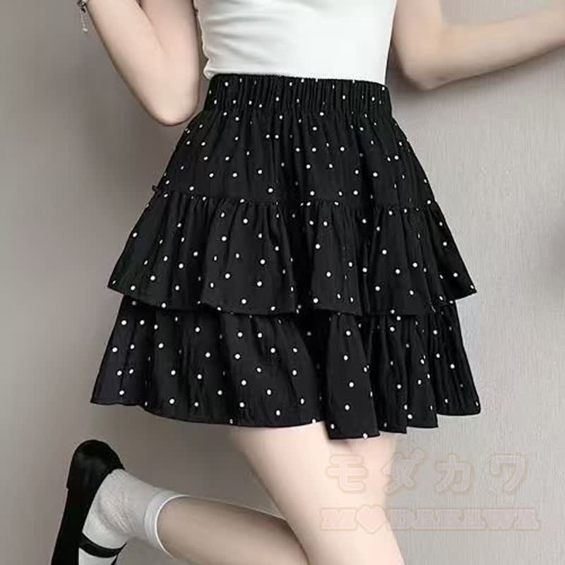 Zweiteiliges Set aus Sweatshirt mit Matrosenkragen und Polka-Dot-Rock im Cartoon-Anime-Stil - Schwarzer Rock - XL - image 9