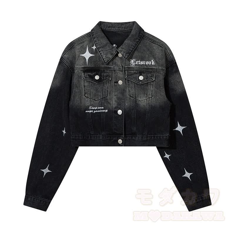 Zweiteiliges Set: Jeansjacke mit Sternenmuster und Farbverlauf, Jeans mit weitem Bein - Jacke A - XL - image 2