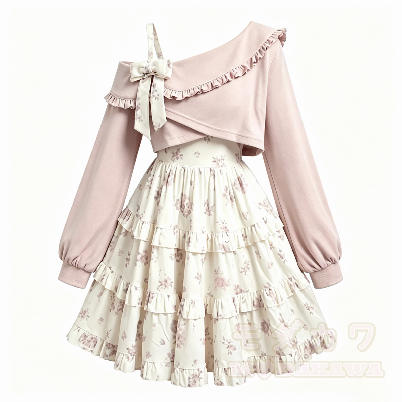 Süßes Rüschen-Crop-Top mit schulterfreiem Oberteil und gestuftem Blumenkleid, zweiteiliges Set - Rosa Set - XL - image 6