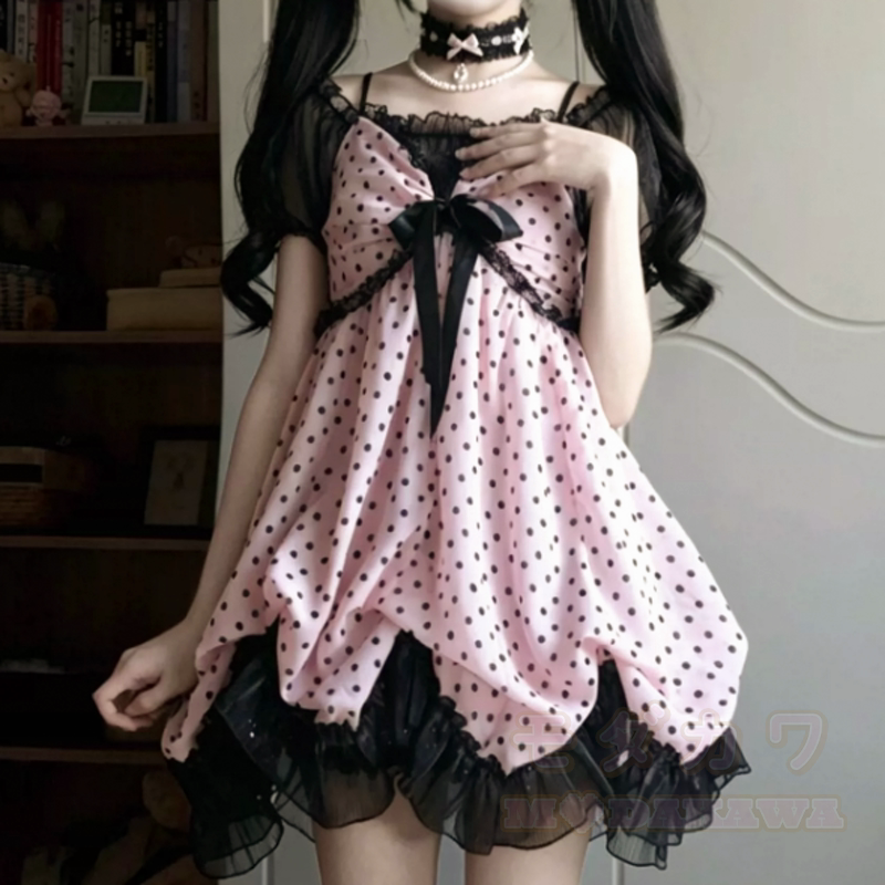 Süßes zweiteiliges Set aus zweiteiligem Kleid mit Polka-Dots, Spitze und Schleife. - Kleid - XL - image 5