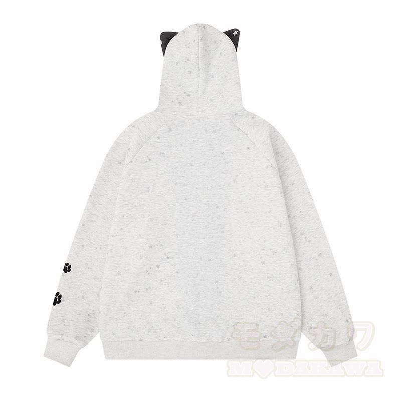 Hochwertiger Kapuzenpullover mit Cartoon-Katzenohren-Motiv und Reißverschluss - image 5