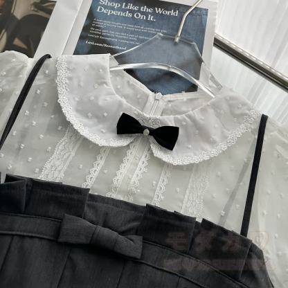 Zweiteiliges Set aus süßem Spitzen-Camisole mit Schleife und Faltenrock - image 7