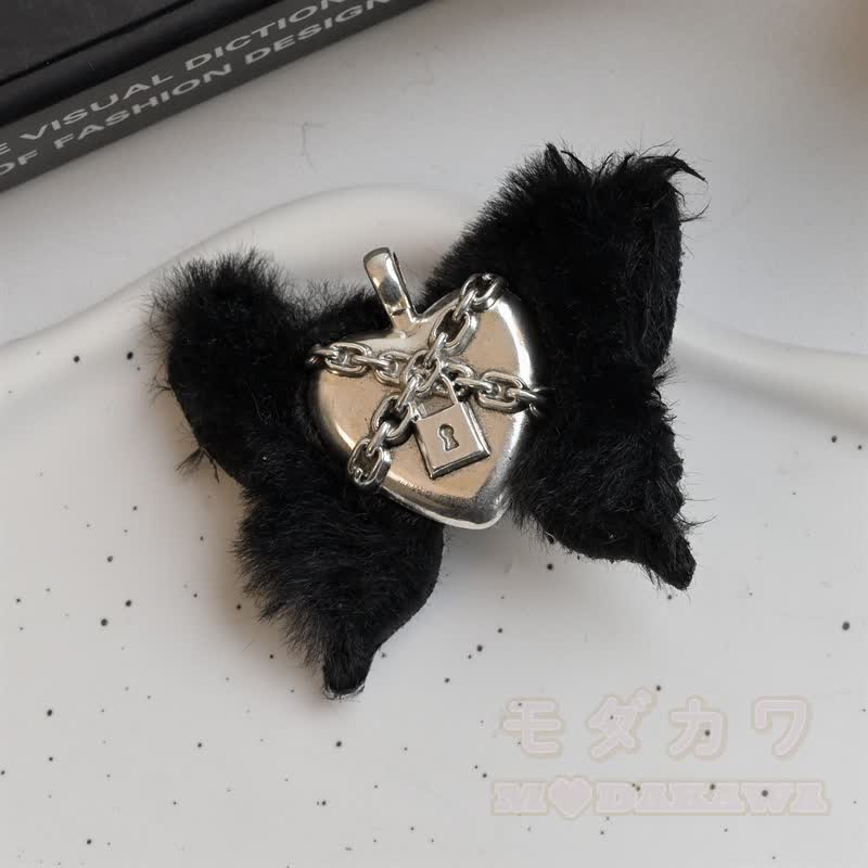 Gothic Plüsch-Schmetterlings-Haaraccessoires mit Herzschloss-Totenkopf-Dekor - B - image 4