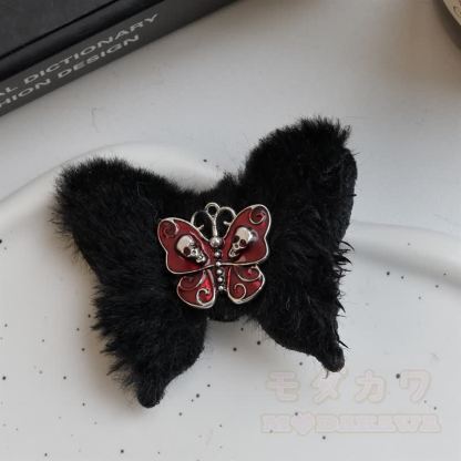 Gothic Plüsch-Schmetterlings-Haaraccessoires mit Herzschloss-Totenkopf-Dekor - image 3