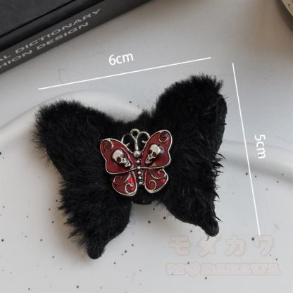 Gothic Plüsch-Schmetterlings-Haaraccessoires mit Herzschloss-Totenkopf-Dekor - A - image 6