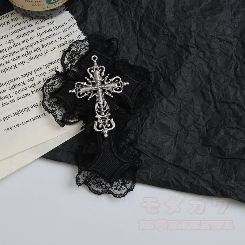 Y2K Gothic-Spitzenkreuz aus Metall als Haaraccessoire - Schwarz B - image 5