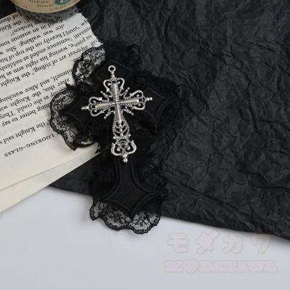 Y2K Gothic-Spitzenkreuz aus Metall als Haaraccessoire - Schwarz B - image 5
