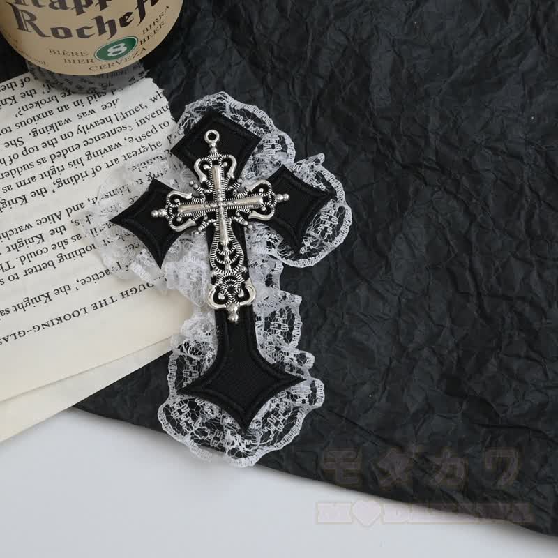 Y2K Gothic-Spitzenkreuz aus Metall als Haaraccessoire - Schwarz A - image 4