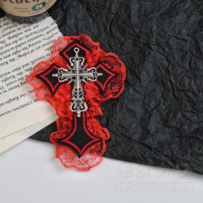 Y2K Gothic-Spitzenkreuz aus Metall als Haaraccessoire - Rot A - image 6