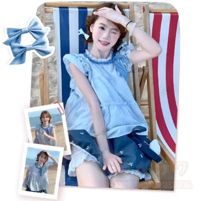 Zweiteiliges Set: Bluse mit zarten Schleifenärmeln, Rock mit Rüschen und Schleifenprint - image 1