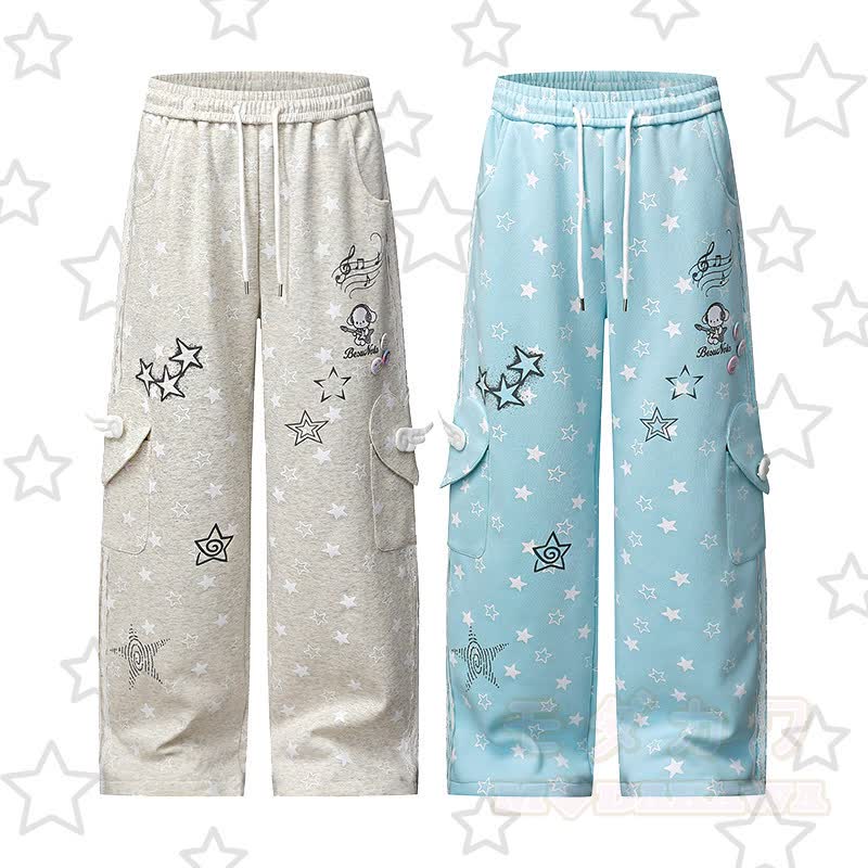 Durable Press Freizeithose mit Sternenmuster und weitem Bein - image 1