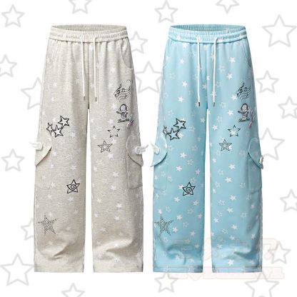 Durable Press Freizeithose mit Sternenmuster und weitem Bein - image 1