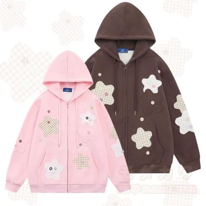 Hochwertige, strapazierfähige Kapuzenjacke mit Patchwork-Muster und Blumenmuster - image 1