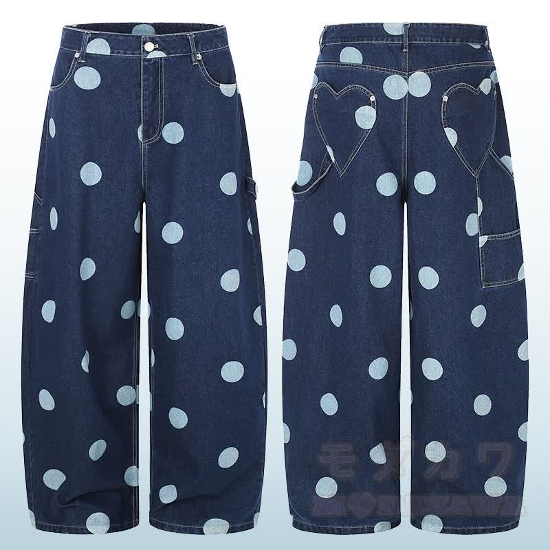 Hochwertige, strapazierfähige Jeans mit weitem Bein und Polka-Dot-Print - image 1