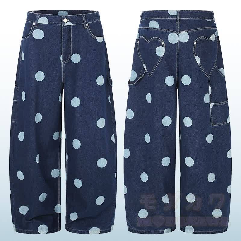 Hochwertige, strapazierfähige Jeans mit weitem Bein und Polka-Dot-Print - image 1