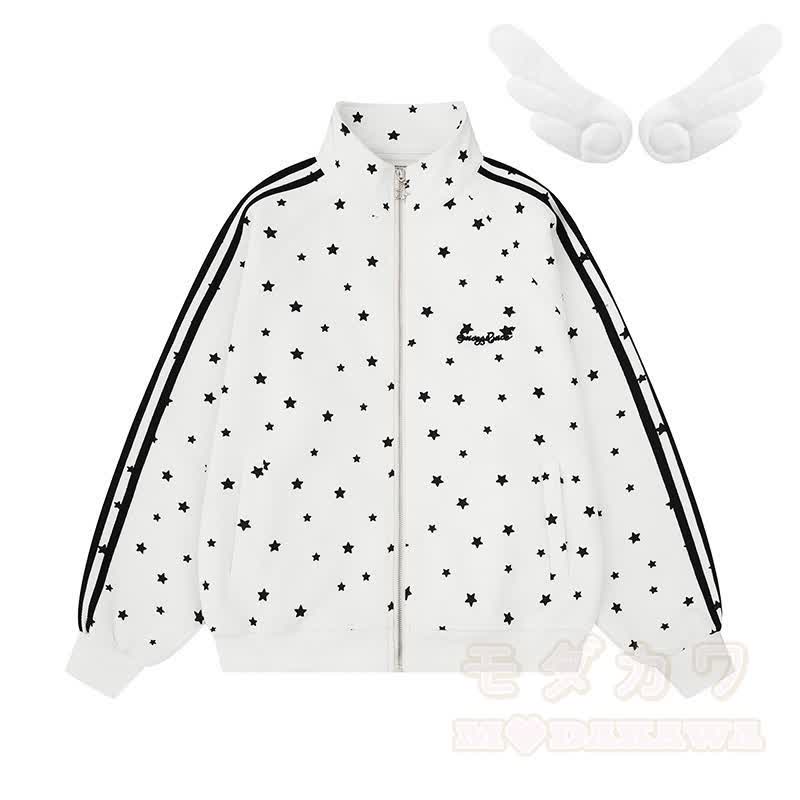 Hochwertige, strapazierfähige Sweatshirtjacke mit Sternenprint und Flügeldekor - Weiß - XL - image 2