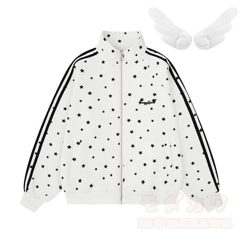 Hochwertige, strapazierfähige Sweatshirtjacke mit Sternenprint und Flügeldekor - Weiß - XL - image 2