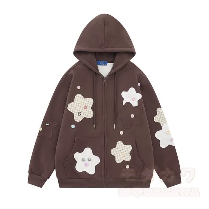 Hochwertige, strapazierfähige Kapuzenjacke mit Patchwork-Muster und Blumenmuster - Braun - XL - image 2