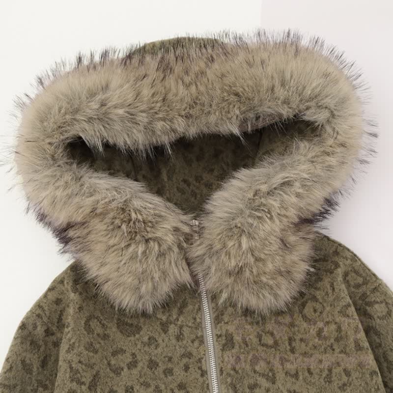 Hochwertige Kapuzenjacke mit Leopardenmuster und Reißverschluss - image 3