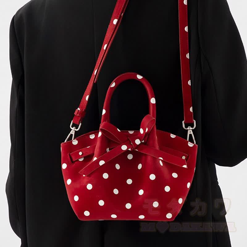 Süßes Polka-Dot-Schleifen-Top, Langarm-Cardigan, zweiteiliges Set mit passender Beuteltasche - image 10