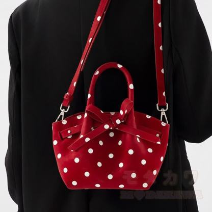 Süßes Polka-Dot-Schleifen-Top, Langarm-Cardigan, zweiteiliges Set mit passender Beuteltasche - image 10