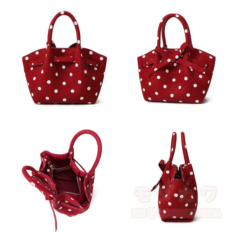 Süßes Polka-Dot-Schleifen-Top, Langarm-Cardigan, zweiteiliges Set mit passender Beuteltasche - image 11