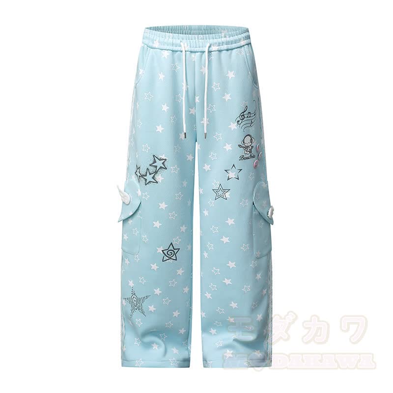 Durable Press Freizeithose mit Sternenmuster und weitem Bein - Blau - L - image 2