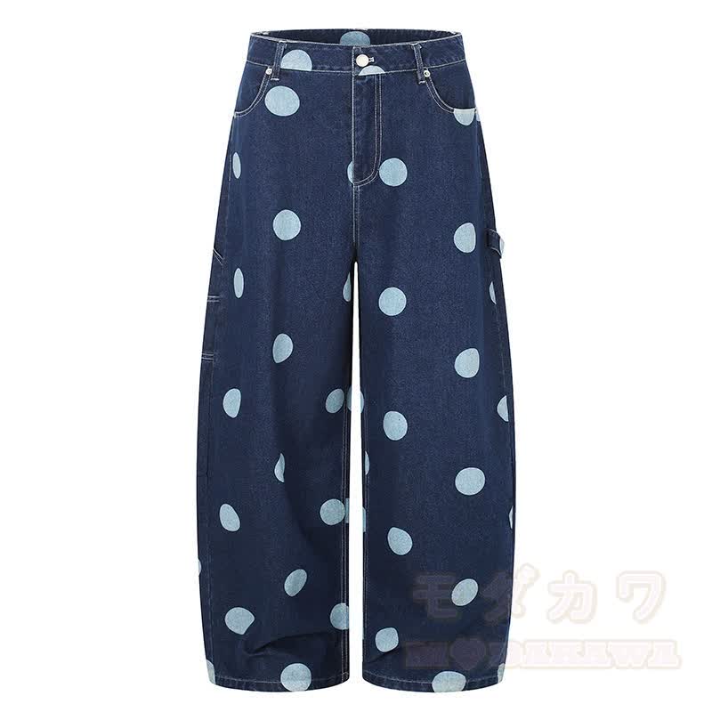 Hochwertige, strapazierfähige Jeans mit weitem Bein und Polka-Dot-Print - Blau - 2XL - image 2