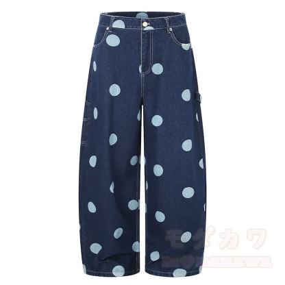 Hochwertige, strapazierfähige Jeans mit weitem Bein und Polka-Dot-Print - Blau - 2XL - image 2