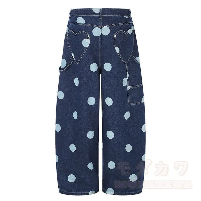 Hochwertige, strapazierfähige Jeans mit weitem Bein und Polka-Dot-Print - image 3