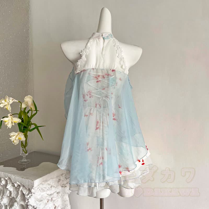 Kleid mit Goldfischmuster, Neckholder und Schleife, Rüschen - image 9