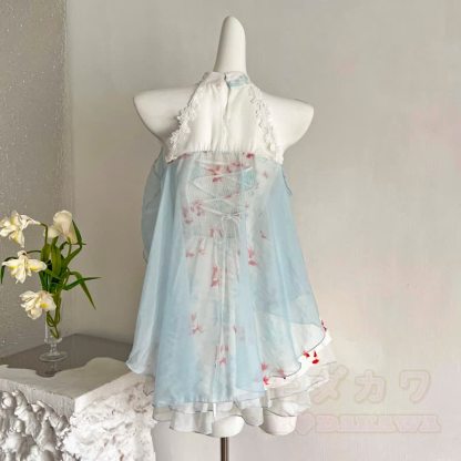 Kleid mit Goldfischmuster, Neckholder und Schleife, Rüschen - image 9