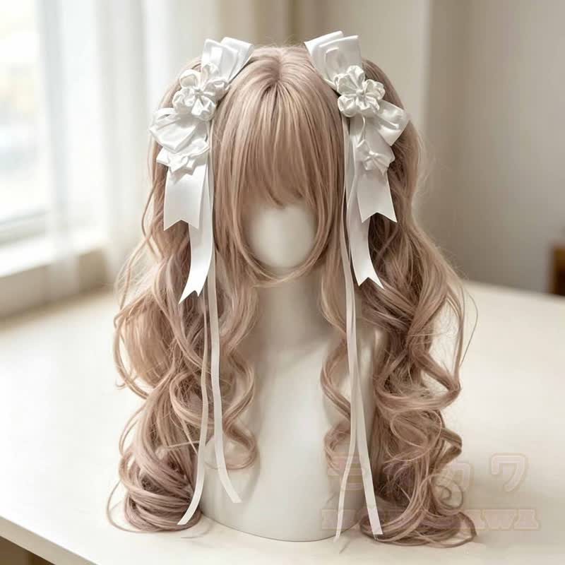 Lolita-Haarspangen mit Blumenmuster und Schleife für lange Zöpfe - Weiß - image 3