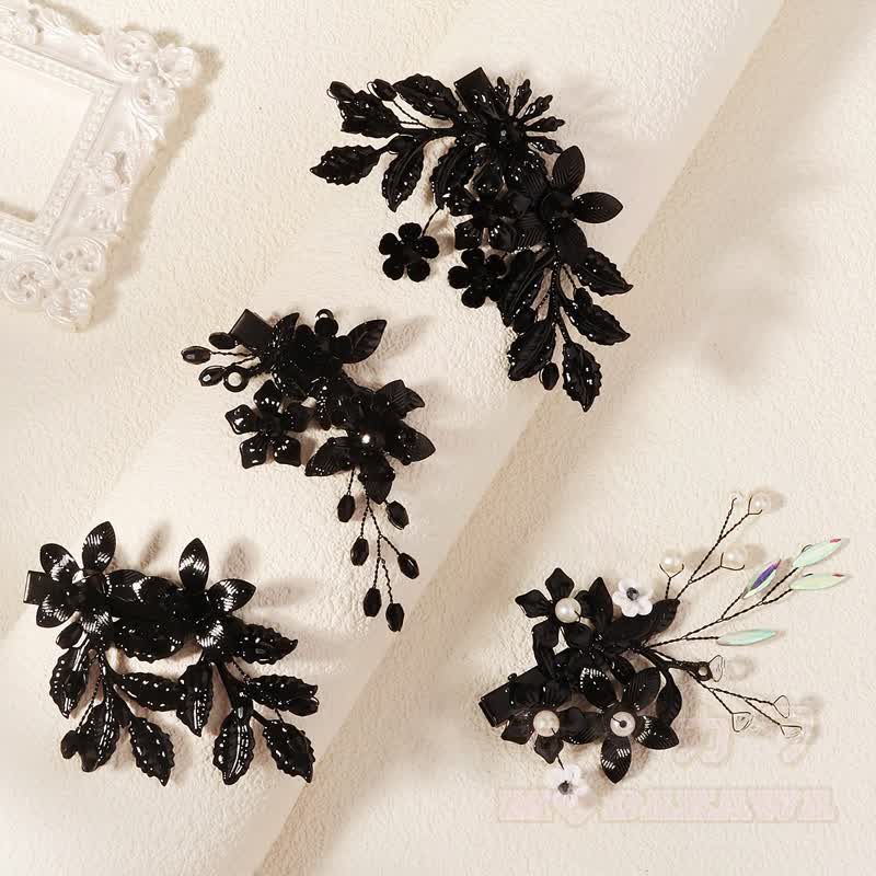 Gothic-Haarspangen mit schwarzem Blumenmuster und Entenschnabelform - image 1