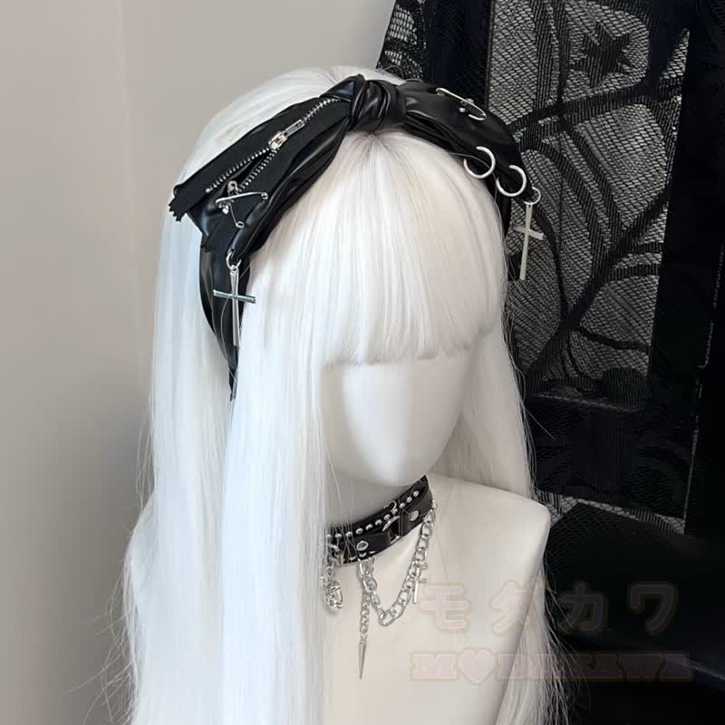 Punk-Kreuzanhänger, Leder-Schleifen-Stirnband - image 1