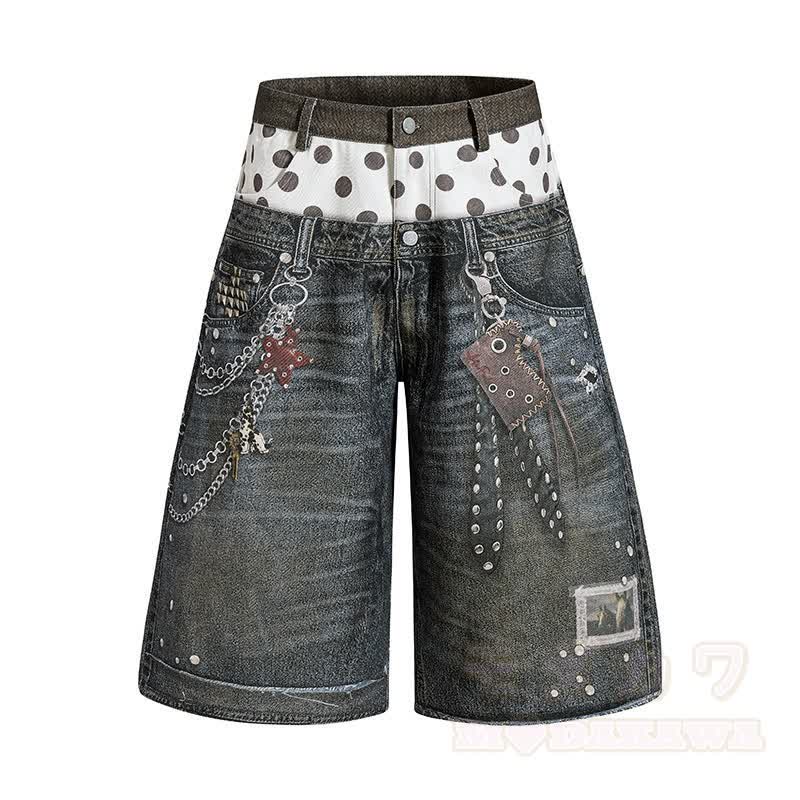 Zweiteiliges Set: Niedliches T-Shirt mit Katzen- und Sternenprint, bedruckte Jeansshorts und passendes Dekor-Dekor-Set - Hose - XL - image 8