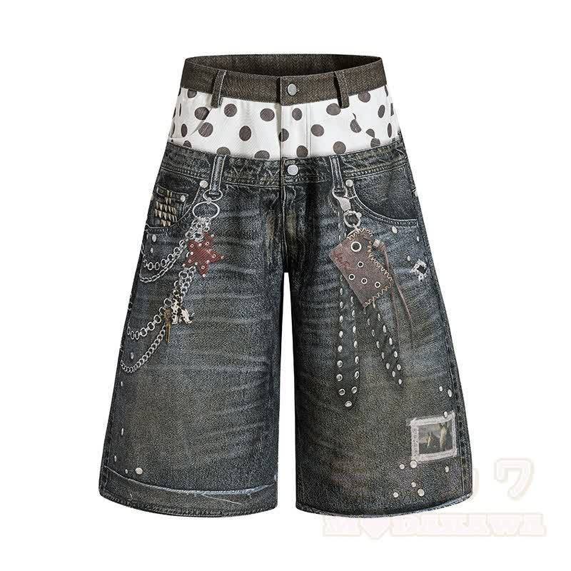 Zweiteiliges Set: Niedliches T-Shirt mit Katzen- und Sternenprint, bedruckte Jeansshorts und passendes Dekor-Dekor-Set - Hose - XL - image 8